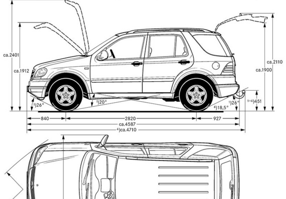 Mercedes Benz ML Class (Мерcедес Бенз МЛ Класс) - чертежи (рисунки) автомобиля